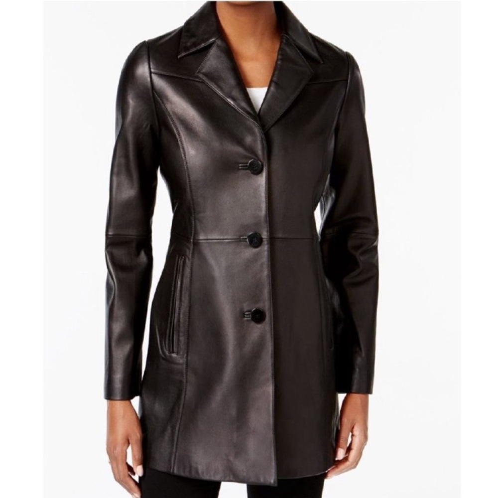 LIKE NEW! WORN ONCE! ANNE KLEIN Stunning Leather Blazer Style Jacket Size M
